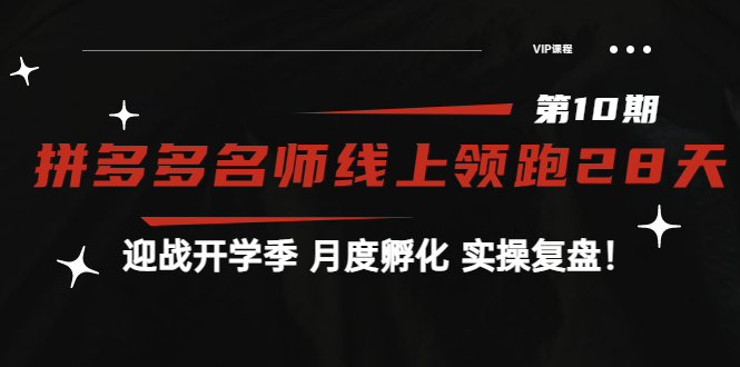 【副业项目4061期】《拼多多名师线上领跑28天-第10期》迎战开学季 月度孵化 实操复盘-智创资源网