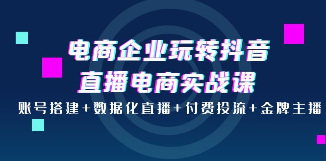 【副业项目4147期】电商企业玩转抖音直播电商实战课：账号搭建+数据化直播+付费投流+金牌主播-智创资源网