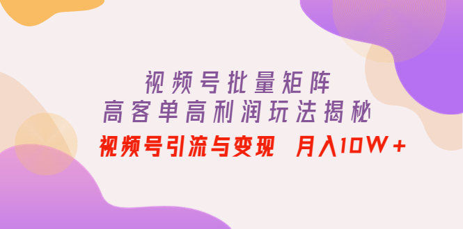 【副业项目4488期】视频号批量矩阵的高客单高利润玩法揭秘： 视频号引流与变现 月入10W+-智创资源网