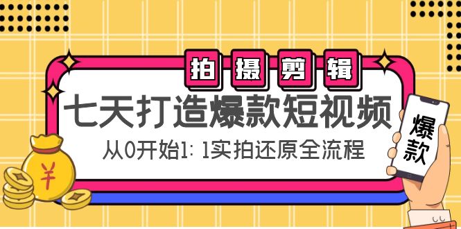 【副业项目4695期】七天打造爆款短视频：拍摄+剪辑实操，从0开始1:1实拍还原实操全流程-智创资源网