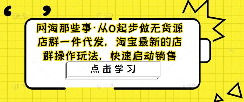 【副业项目5168期】从0起步做无货源店群一件代发，淘宝最新的店群操作玩法，快速启动销售-智创资源网