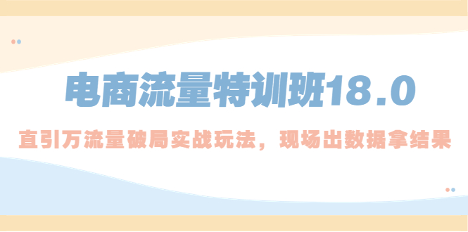 【副业项目5365期】电商流量特训班18.0，直引万流量破局实操玩法，现场出数据拿结果-智创资源网