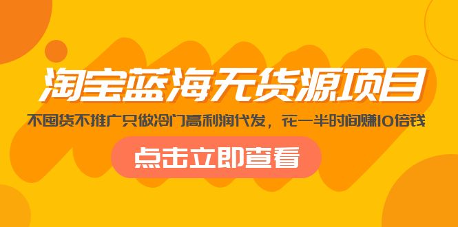 【副业项目5235期】淘宝蓝海无货源项目，不囤货不推广只做冷门高利润代发，花一半时间赚10倍钱-智创资源网