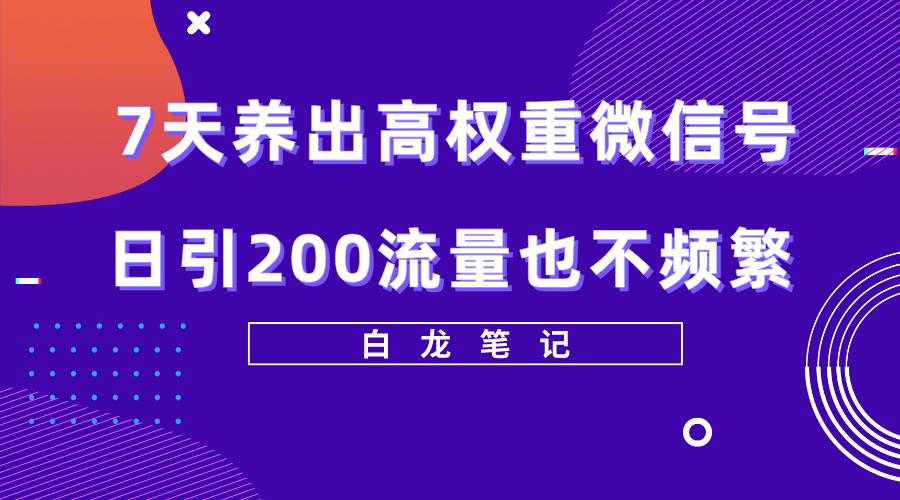 【副业项目5703期】7天养出高权重微信号，日引200流量也不频繁，方法价值3680元-智创资源网
