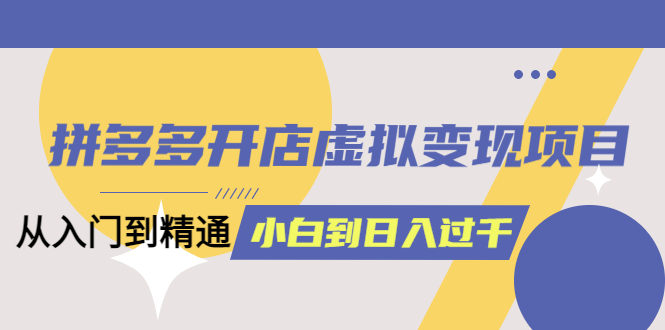 【副业项目6202期】拼多多开店虚拟变现项目：入门到精通 从小白到日入1000（完整版）-智创资源网