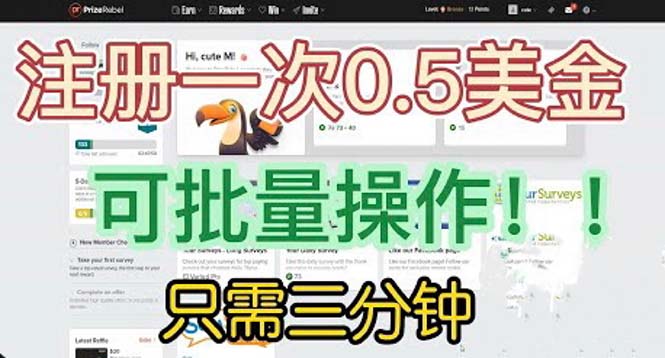 【副业项目6345期】国外项目注册一次0.5美金 只需三分钟无脑操作 可批量放大 小白工作室福利-智创资源网