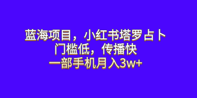 【副业项目6528期】蓝海项目，小红书塔罗占卜，门槛低，传播快，一部手机月入3w+-智创资源网