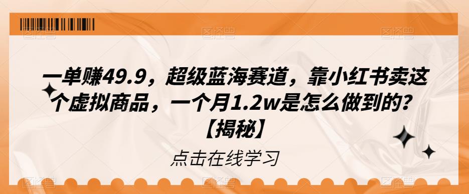【副业项目6899期】一单赚49.9，超级蓝海赛道，靠小红书卖这个虚拟商品，一个月1.2w是怎么做到的？【揭秘】-智创资源网