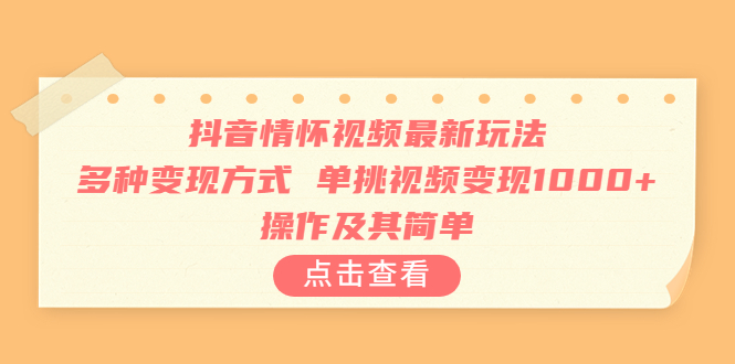 【副业项目6973期】抖音情怀视频最新玩法，多种变现方式，单挑视频变现1000+，操作及其简单-智创资源网