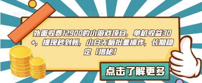 【副业项目6934期】收费12900的小游戏项目，单机收益30+，独家养号方法-智创资源网
