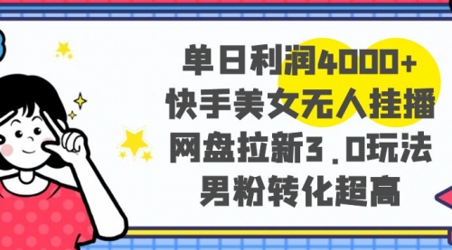 【副业项目8583期】单日利润4000+快手美女无人挂播，网盘拉新3.0玩法-智创资源网
