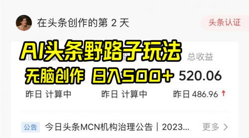 【副业8697期】AI头条野路子玩法，无脑创作，日入500+-智创资源网