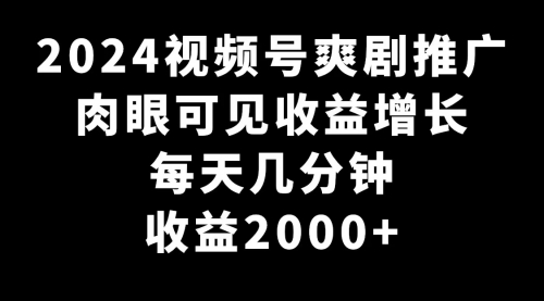 【副业9031期】2024视频号爽剧推广，肉眼可见的收益增长，每天几分钟收益2000+-智创资源网