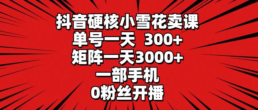 抖音硬核小雪花卖课，单号一天300+，矩阵一天3000+，一部手机0粉丝开播-智创资源网