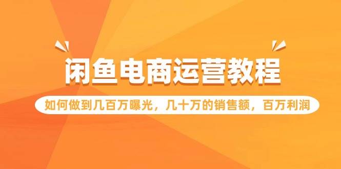 闲鱼电商运营教程：如何做到几百万曝光，几十万的销售额，百万利润-智创资源网