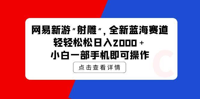 网易新游 射雕 全新蓝海赛道，轻松日入2000＋小白一部手机即可操作-智创资源网
