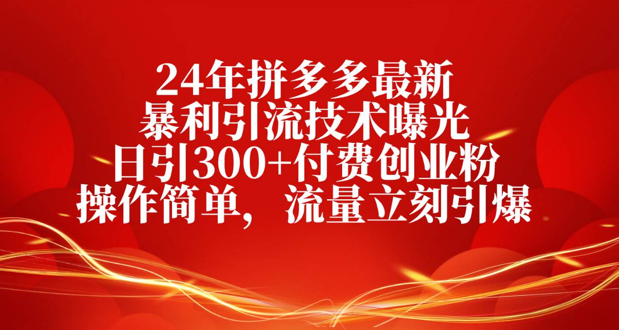 24年拼多多最新暴利引流技术曝光，日引300+付费创业粉，操作简单，流量…-智创资源网