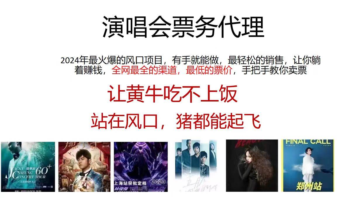 演唱会票务代理，2024年最火爆风口项目，全网最低的票价，小白一分钟上…-智创资源网