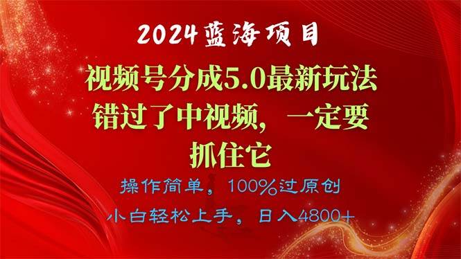 2024蓝海项目，视频号分成计划5.0最新玩法，错过了中视频，一定要抓住…-智创资源网