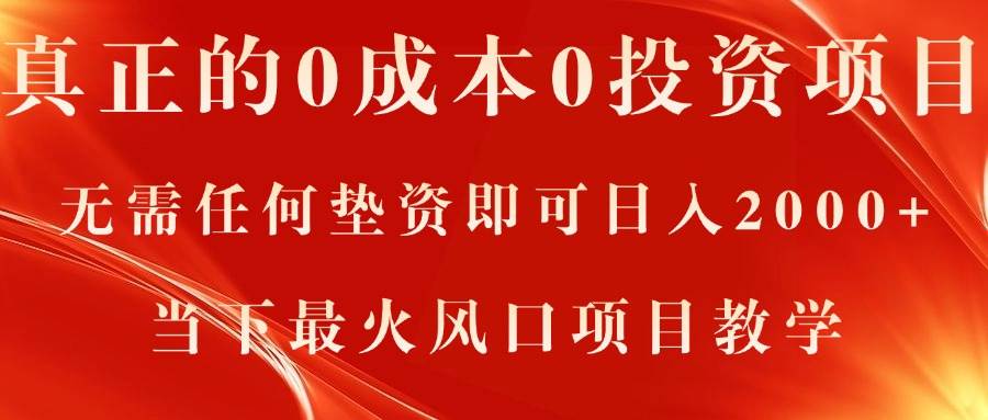 真正的0成本0投资项目，无需任何垫资即可日入2000+，当下最火风口项目教学-智创资源网