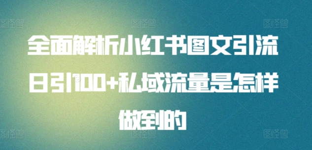 全面解析小红书图文引流日引100私域流量是怎样做到的-智创资源网