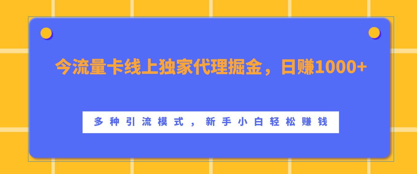 流量卡线上独家代理掘金，日赚1000+ ，多种引流模式，新手小白轻松赚钱-智创资源网