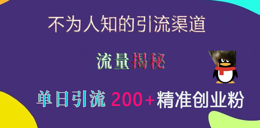 不为人知的引流渠道，流量揭秘，实测单日引流200+精准创业粉-智创资源网
