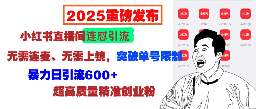 2025重磅发布：小红书直播间连怼引流，无需连麦、无需上镜，突破单号限制，暴力日引流600+超高质量精准创业粉-智创资源网