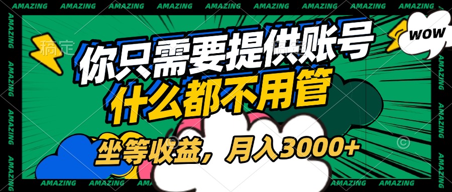 账号全程托管，你只需要提供账号，什么都不用管，坐等收益，月入3000+-智创资源网